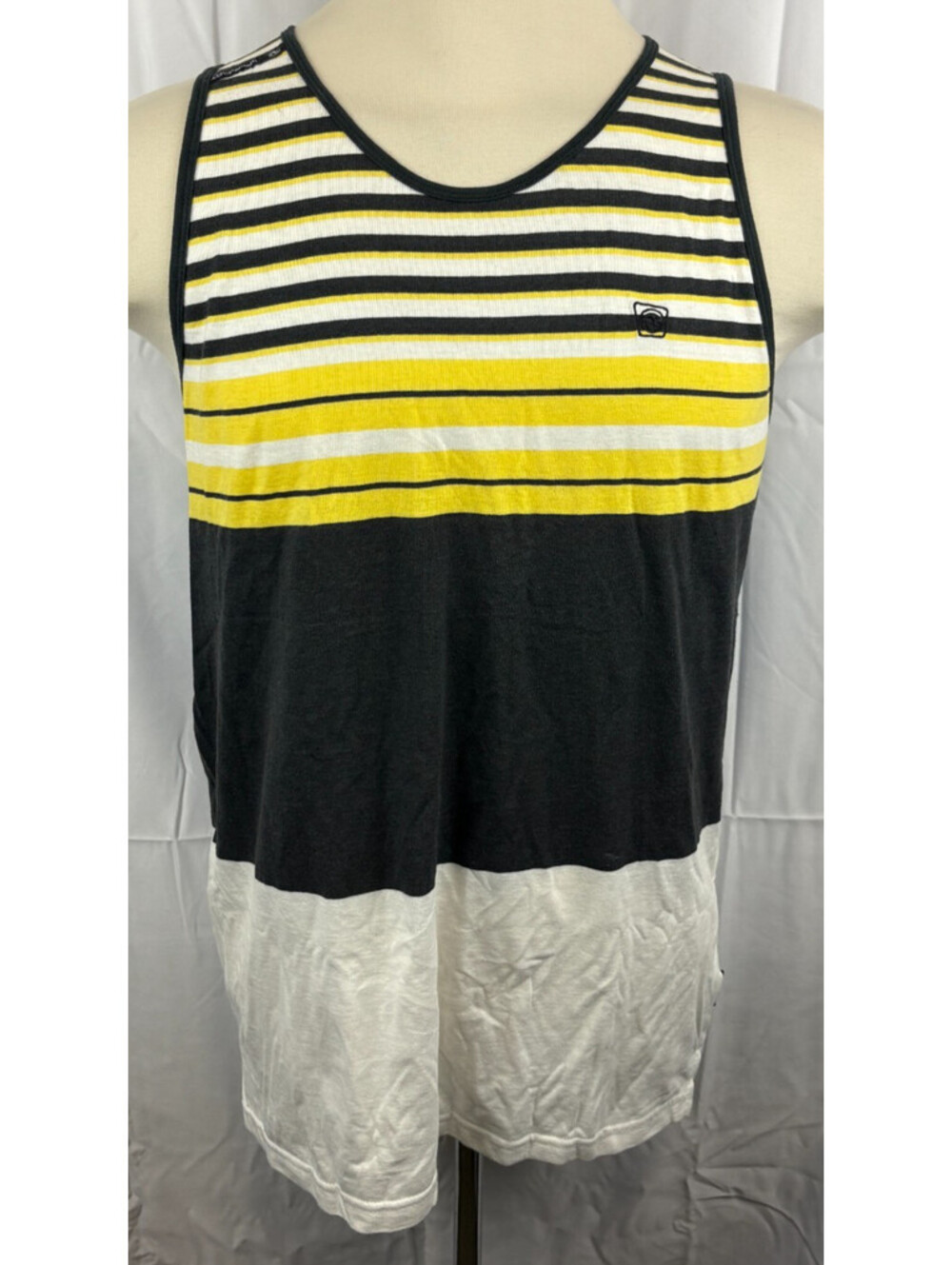 Ocean Current Men's XL Black Yellow White Striped Sleeveless Tank Top